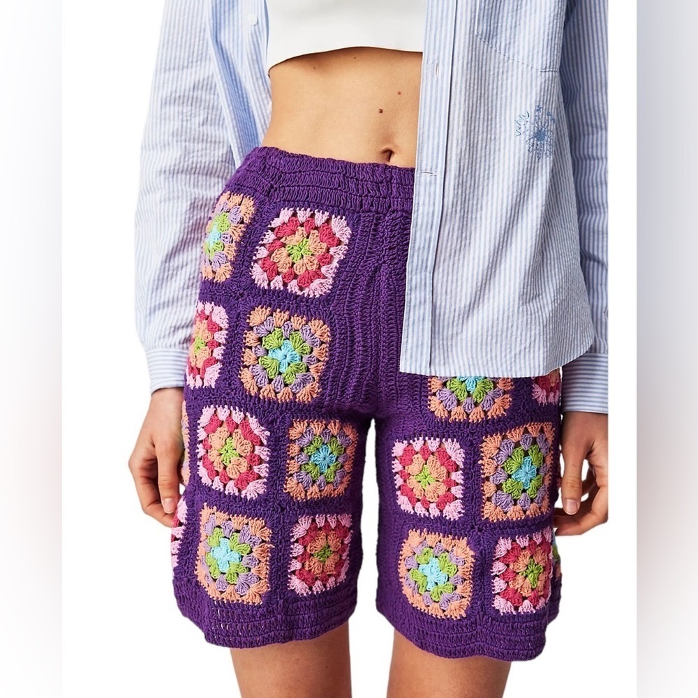Free People X Flook Kate Granny Square Hand Crochet Bermuda Short